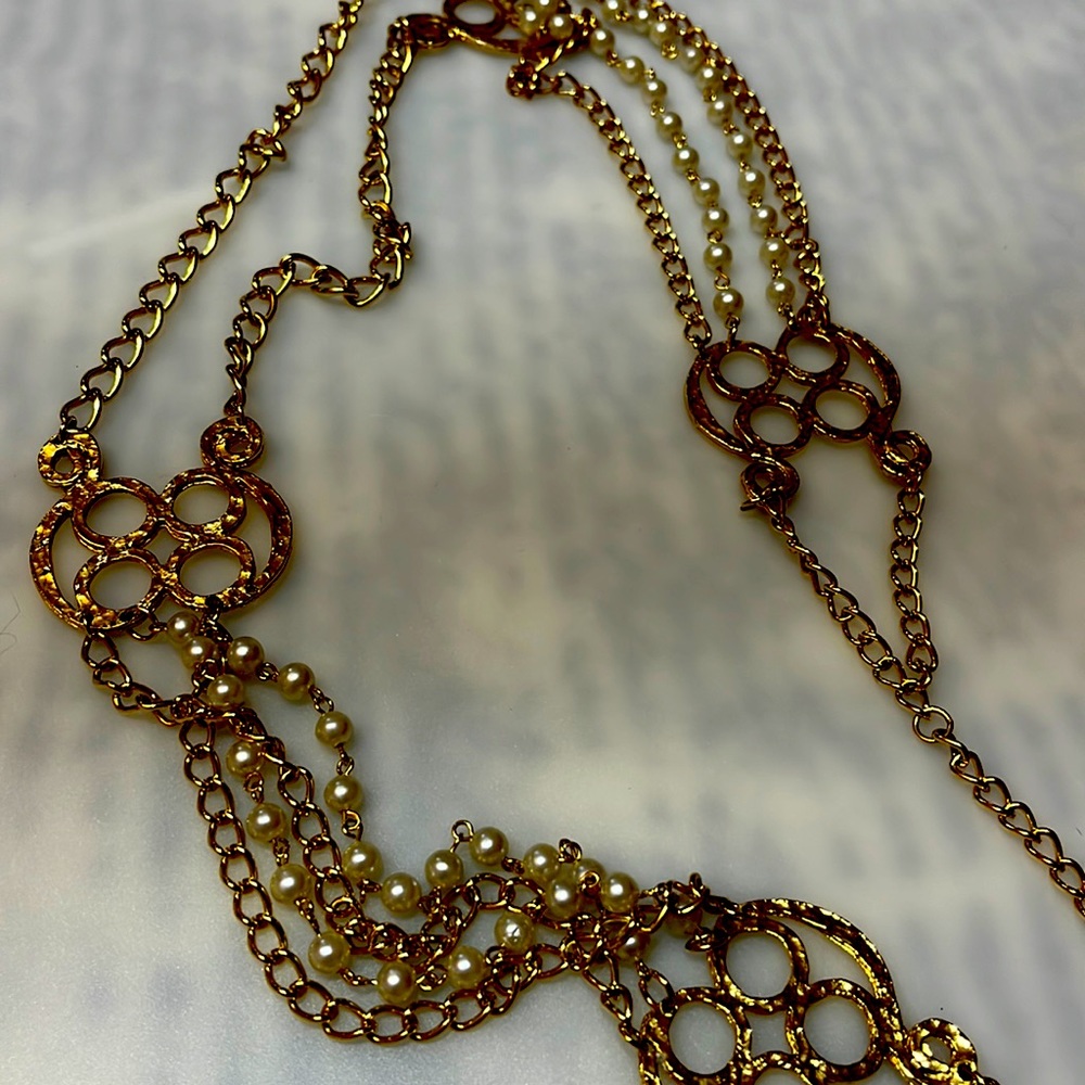 Gold chain belt with pearls